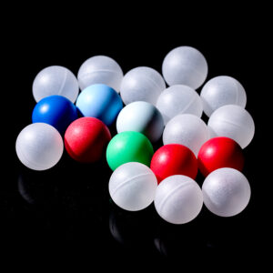 Plastic hollow balls made from PP and HDPE used across personal care, food packaging, pharmaceutical, and industrial applications with different functional requirements.