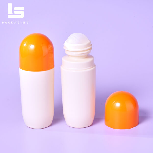 60ml empty PE roll-on bottle with roller ball and orange cap